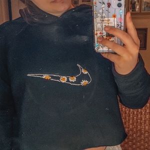 Hand embroidered cropped hoodie